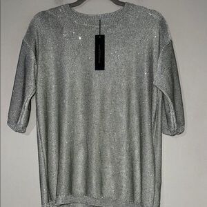 Donna Karan Silver Sequin 1/2 Sleeve Sweater
